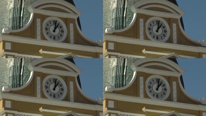南美洲玻利维亚，拉巴斯，穆里略广场，玻利维亚全国代表大会大楼上的时钟。