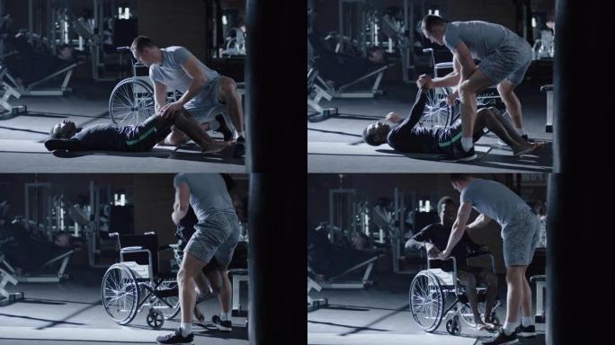 轮椅男子锻炼仰卧起坐