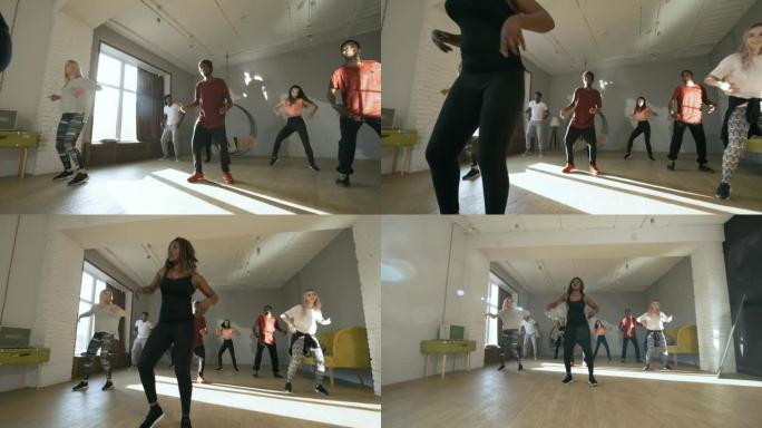 一群人排练舞蹈套路