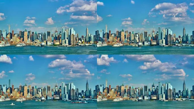 曼哈顿中城。经典观点。空中。哈德逊河。天际线