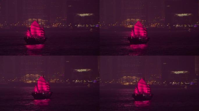 黄昏时分维多利亚港的红色帆船