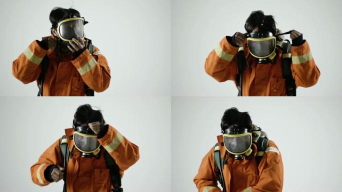 一名戴着防护头盔的男性消防员肖像