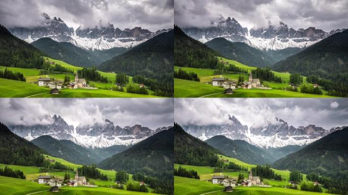 时间流逝: Val di Funes，白云岩阿尔卑斯山，南蒂罗尔，意大利，欧洲