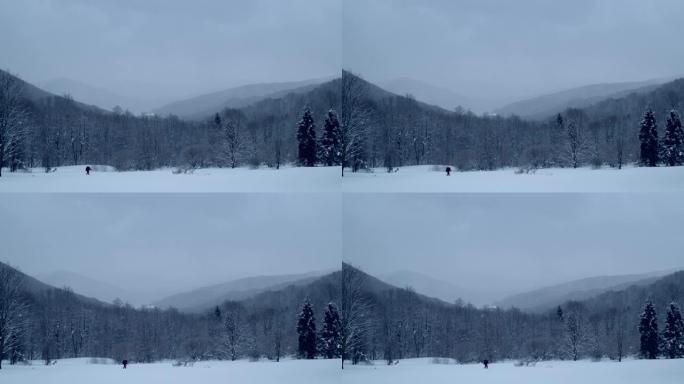 冬季仙境。雪山景观