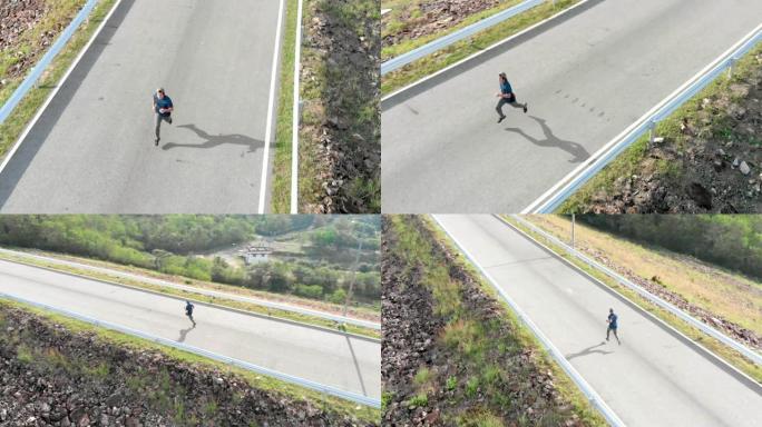 空中亚洲男子在变焦镜头中奔跑