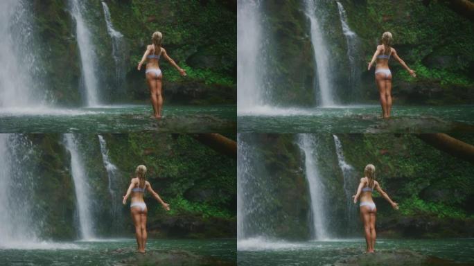 拥抱瀑布的本质拥抱大自然美女性感