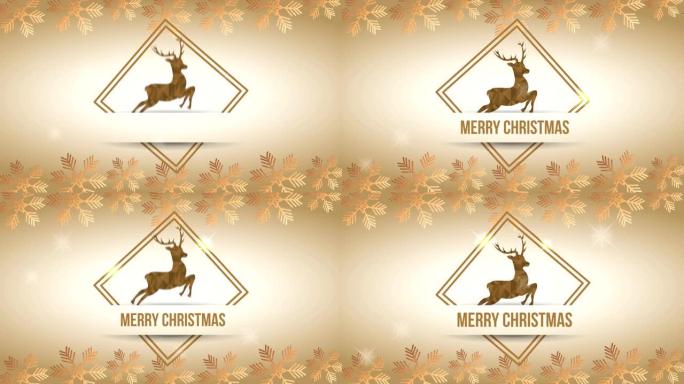 快乐圣诞快乐动画与鹿金色框架