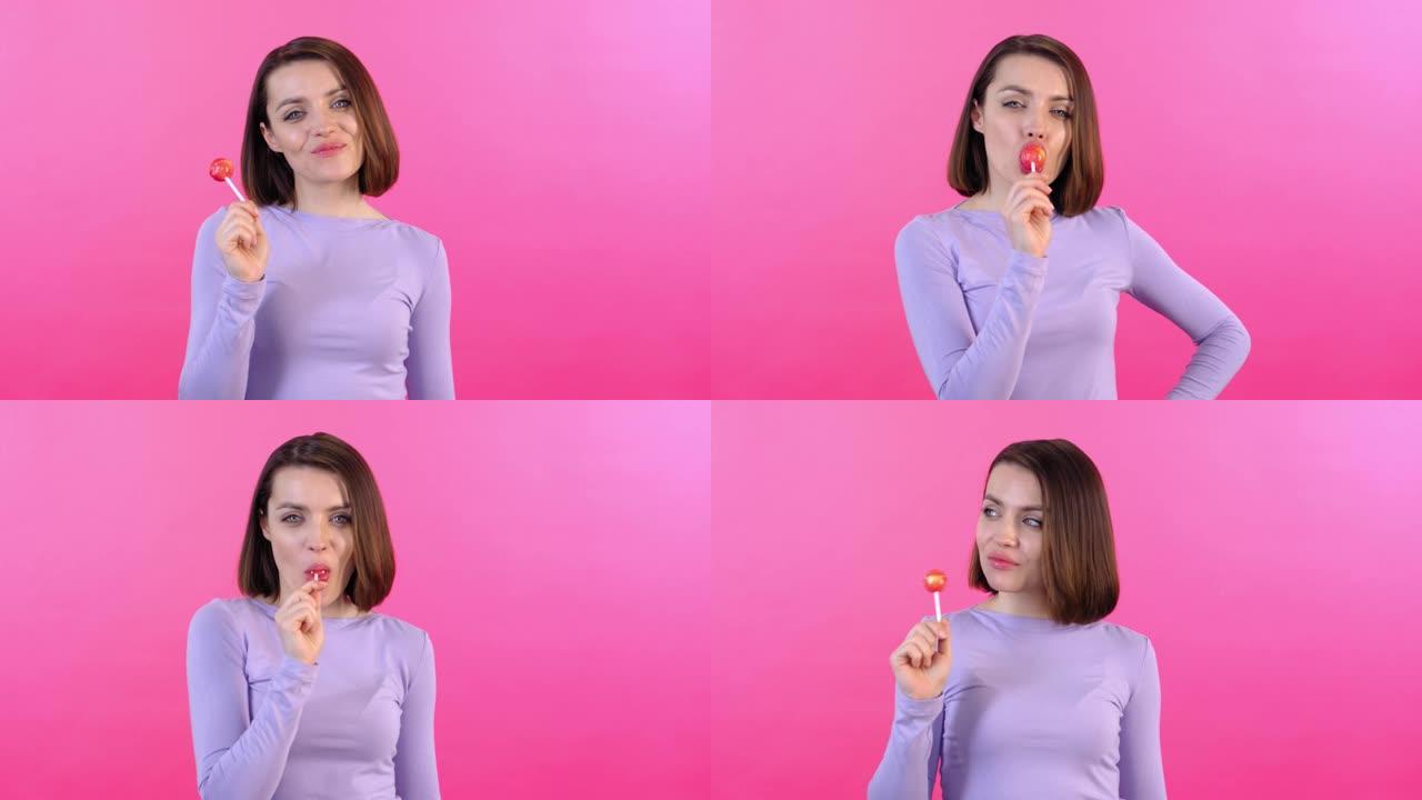 女人吃棒棒糖的肖像