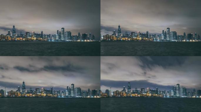 黎明时芝加哥的T/L WS PAN空中全景