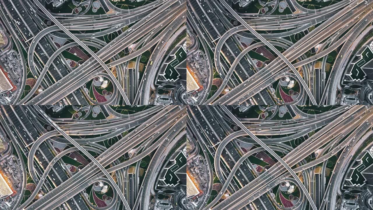 阿联酋迪拜路口的T/L无人机视图