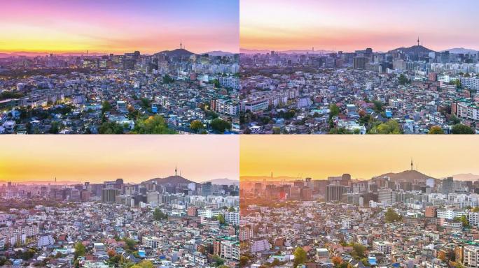 4K，时间流逝韩国首尔市景
