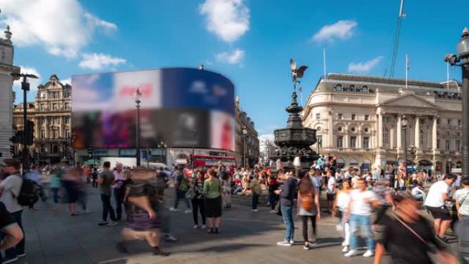 延时: 英国伦敦皮卡迪利广场市中心的行人通勤人群