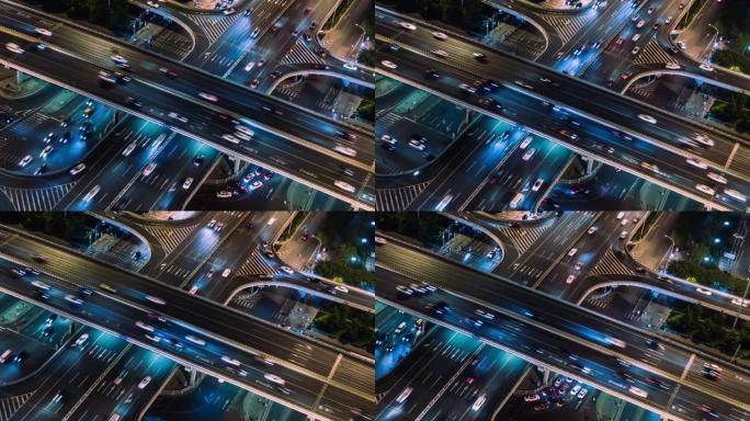 T/L MS HA PAN夜间北京城市交通鸟瞰图