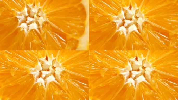 橙色水果宏观内部结构剖析图视频素材新嫩可