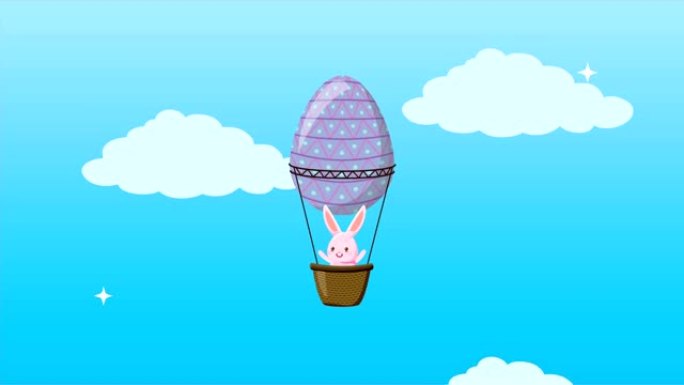 复活节快乐动画卡片与鸡蛋彩绘气球空气热兔子