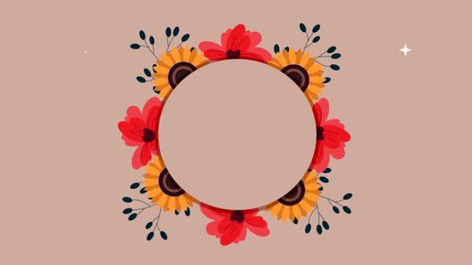美丽的花卉花园圆形框架动画