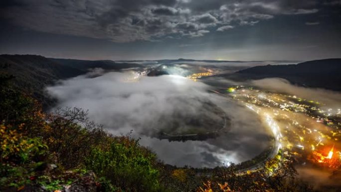 摩泽尔湾摩泽尔环路夜间-德国