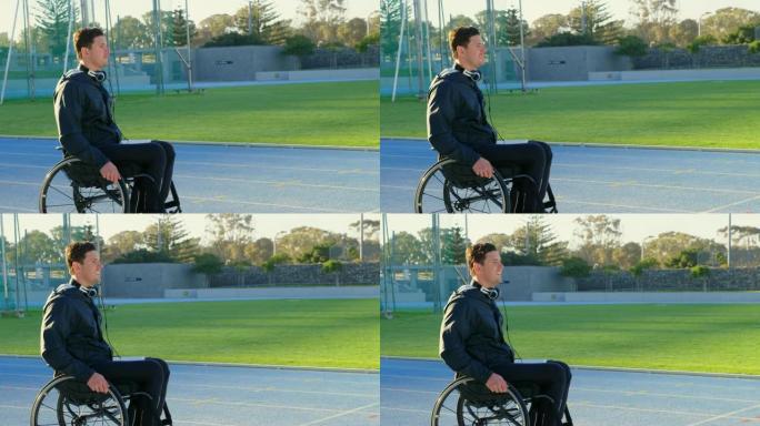 在4k体育场馆用轮椅运动的残疾人运动