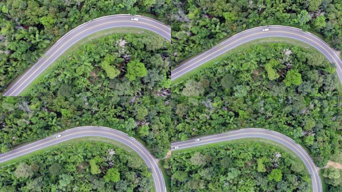 森林中的空中道路森林林场航拍高速公路