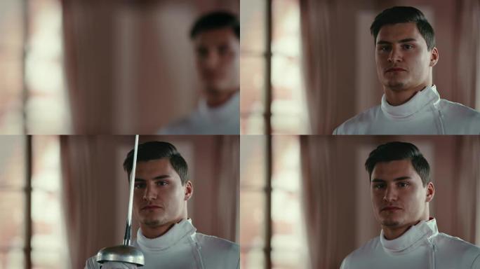 自信的男运动员在城堡敬礼