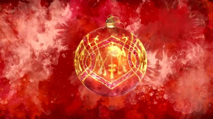 彩色斑点背景上的水彩装饰圣诞红球。