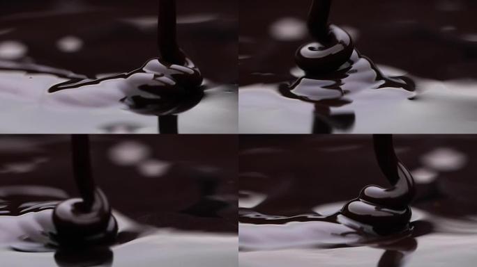 Pouring熔融黑暗巧克力。