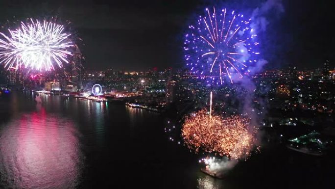 空中庆祝城市烟花过年焰火秀炫丽