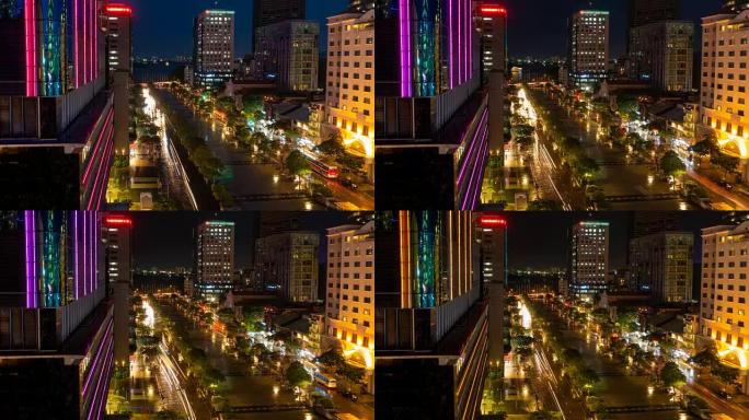 晚上在越南胡志明市西贡延时