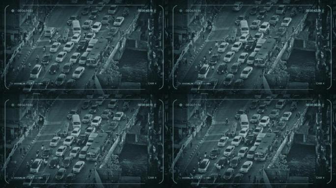 央视多车人穿城桥监控大数据监视画面