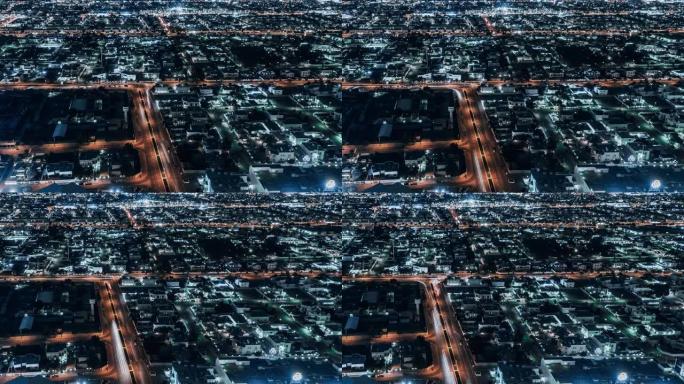 阿联酋迪拜夜间住宅区的T/L PAN鸟瞰图