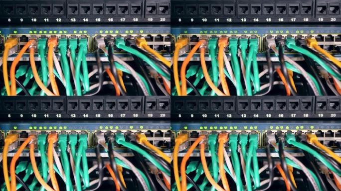 许多电线连接到一台工作的计算机。