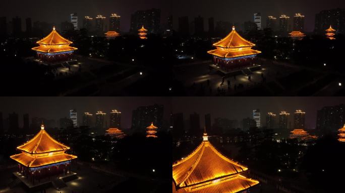 兴庆宫夜景航拍西安兴庆公西安公园素材空境