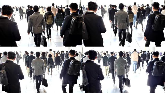 一众商人早上去上班日本东京