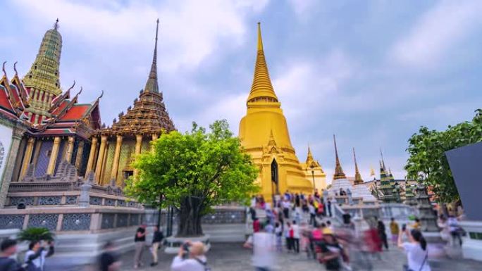 曼谷Wat Phra Kaeo或泰国曼谷市翡翠佛寺的4k延时地标