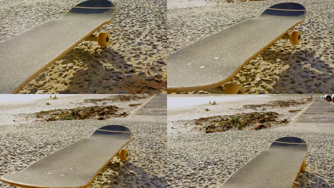 滑板在海滩上移动的特写4k