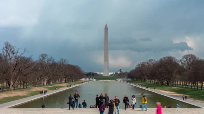 华盛顿纪念碑和倒影池的时间流逝