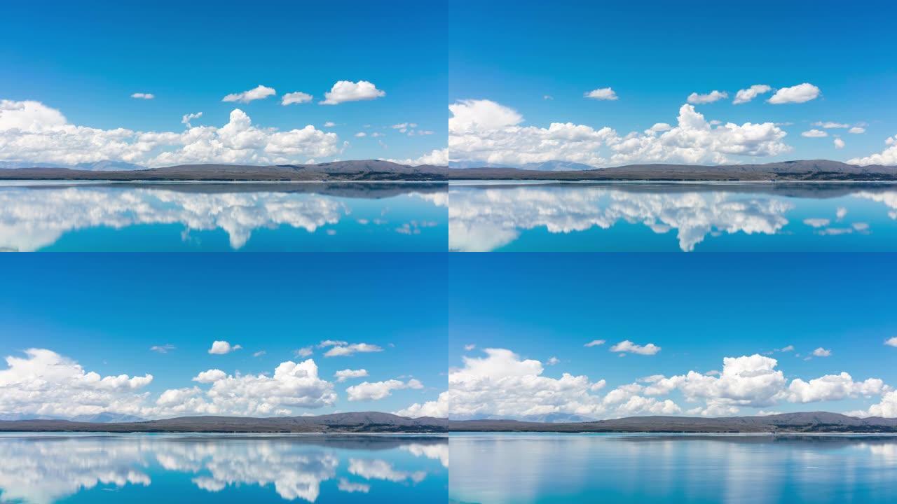 湖上的反射云天空湖泊延时蓝天白云