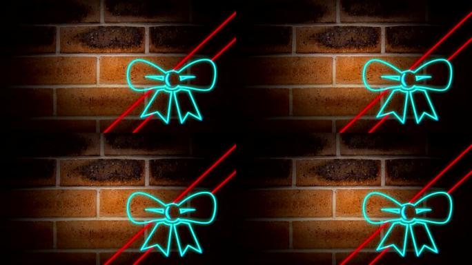 砖墙上的丝带和蝴蝶结霓虹灯标志