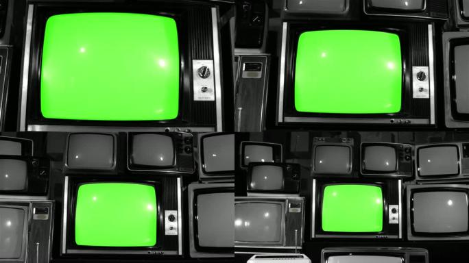80年代电视绿屏与许多80年代电视。多莉。黑色音调。
