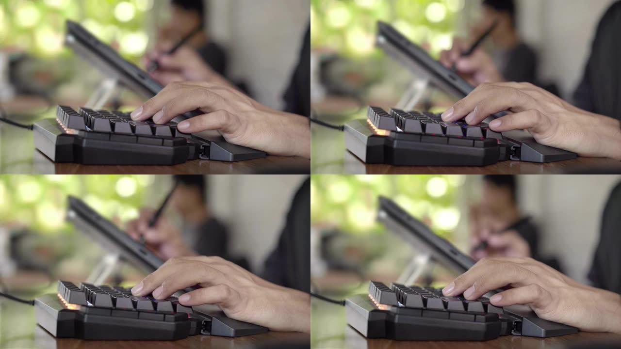 男人数字艺术家在办公室里画图形平板电脑