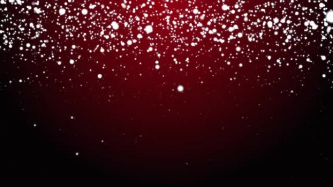 红色背景上发光的抽象雪粒