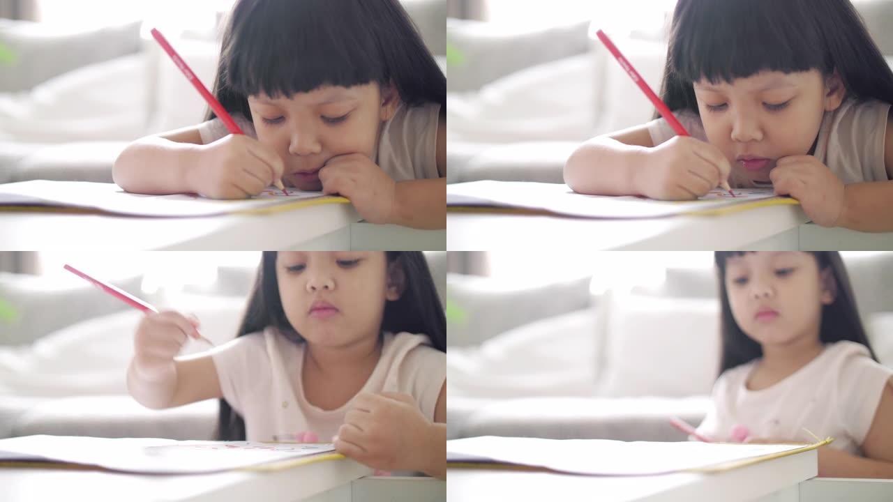 小女孩在学校写书，慢动作