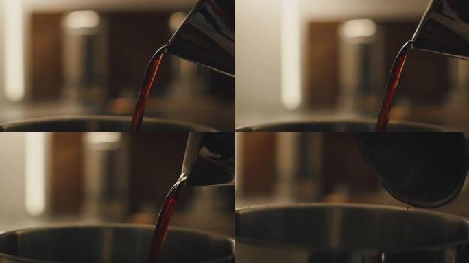 在工厂的容器中掉落的咖啡的特写镜头