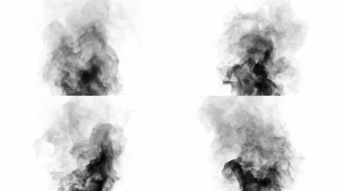 黑烟被吸回锅里。时间倒退的概念。时间倒置。孤立的白色背景。