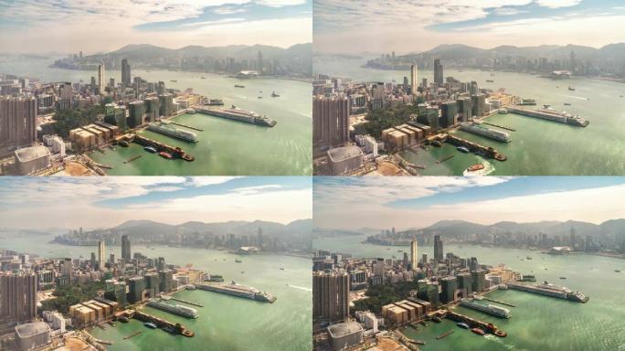 延时: 香港九龙海港城的鸟瞰图