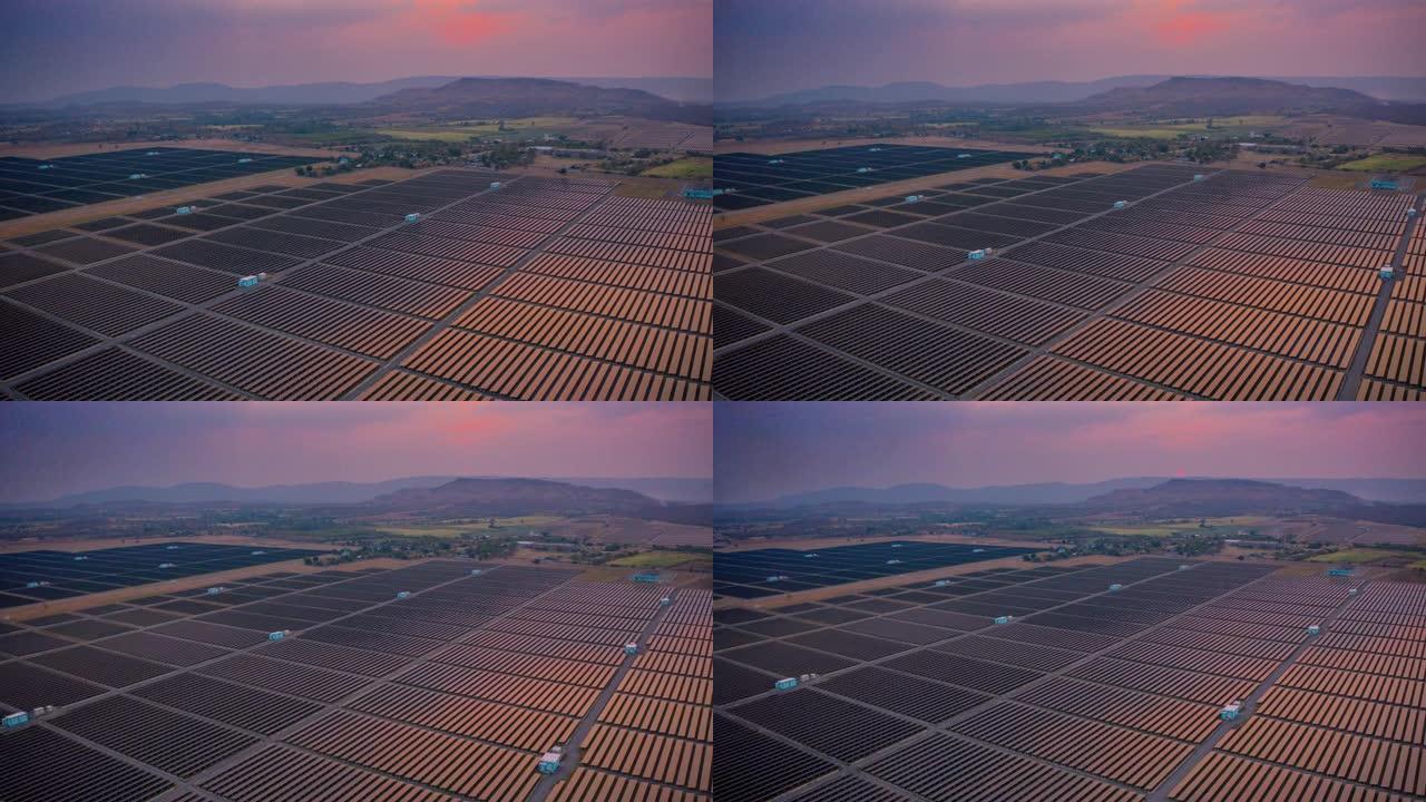 日落时的太阳能农场