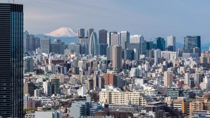 延时: 富士山鸟瞰图新宿东京城市景观
