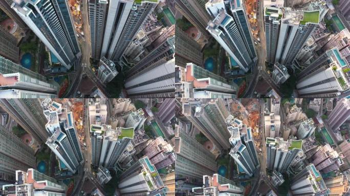 无人机俯瞰香港城市高层住宅和建筑。