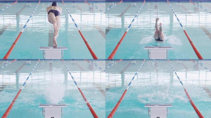 游泳者潜入游泳池跳水延时起跳动作延时
