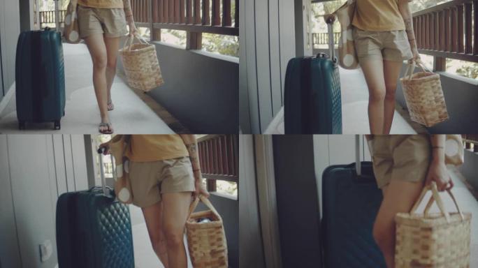 母子携带行李箱行李包箱子外出旅游出门远行